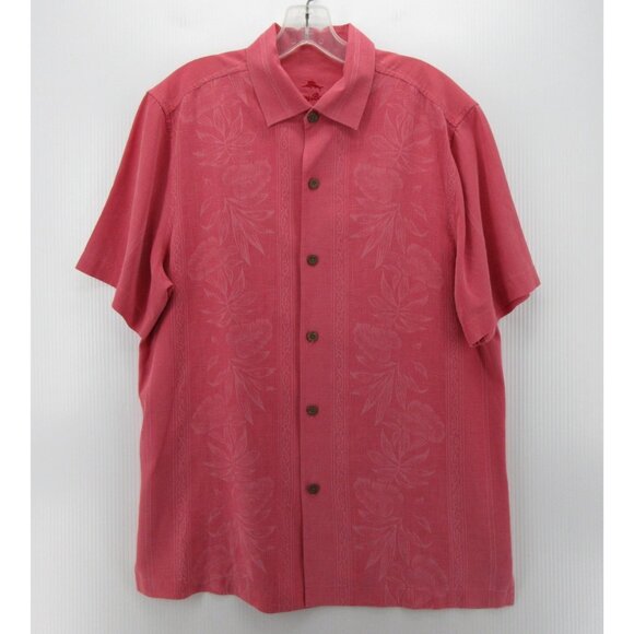 Tommy Bahama Shirt Medium Silk Hawaiian Jacquard Floral Camp Aloha - Picture 1 of 13